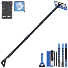 61.3″ Ice Scraper and Long Handle Snow Brush, 270° Pivoting Extendable Car Sn...