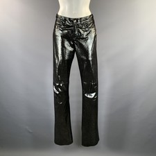 RALPH LAUREN Size 8 Silver Black Leather Metallic Suede Low Rise Casual Pants