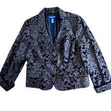Evan Picone Women Size 16 Black Floral Paisley Brocade Blazer Jacket