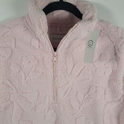 NWT GILLY HICKS Women's Pink Floral Fleece Pullover 1/4 Zip Sz XS