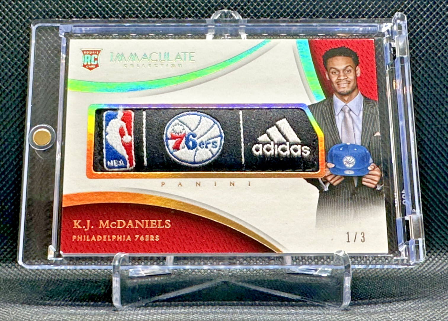 2014 Immaculate PLAYER CAPS LOGOMAN 76ers TEAM LOGO HAT PATCH K McDaniels #'d /3 view 4
