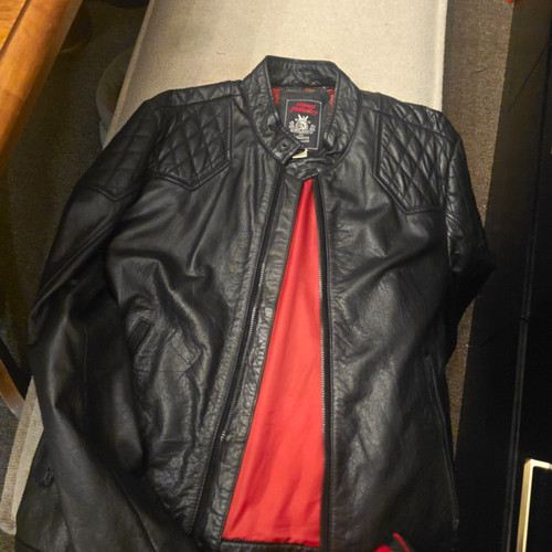 Diesel Industry Men's XL Black Leather Quilted Biker Jacket Full Zip Red Lined