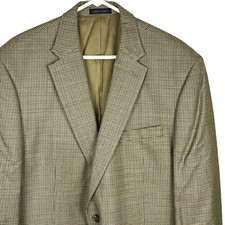 Lauren Ralph Lauren Beige Houndstooth Silk Wool Sport Coat Blazer 46L 2-Button