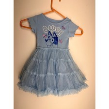 Bluey Toddler Girls Blue Tutu Dress Butterfly Graphic Tulle Skirt Ribbed Top