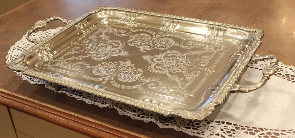 Vintage Moroccan Silver-Plated Serving Tray | Handcrafted 1970s, Ornate - Image 3 of 4