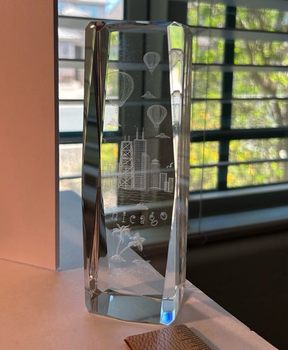 Paperweight Etched Crystal Glass Chicago Skyline Dolphins~Hot Air Balloons