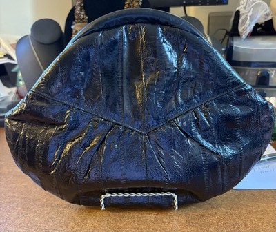 VINTAGE EEL SKIN CLUTCH! 10x12 VERY CHIC! Made In Korea Black