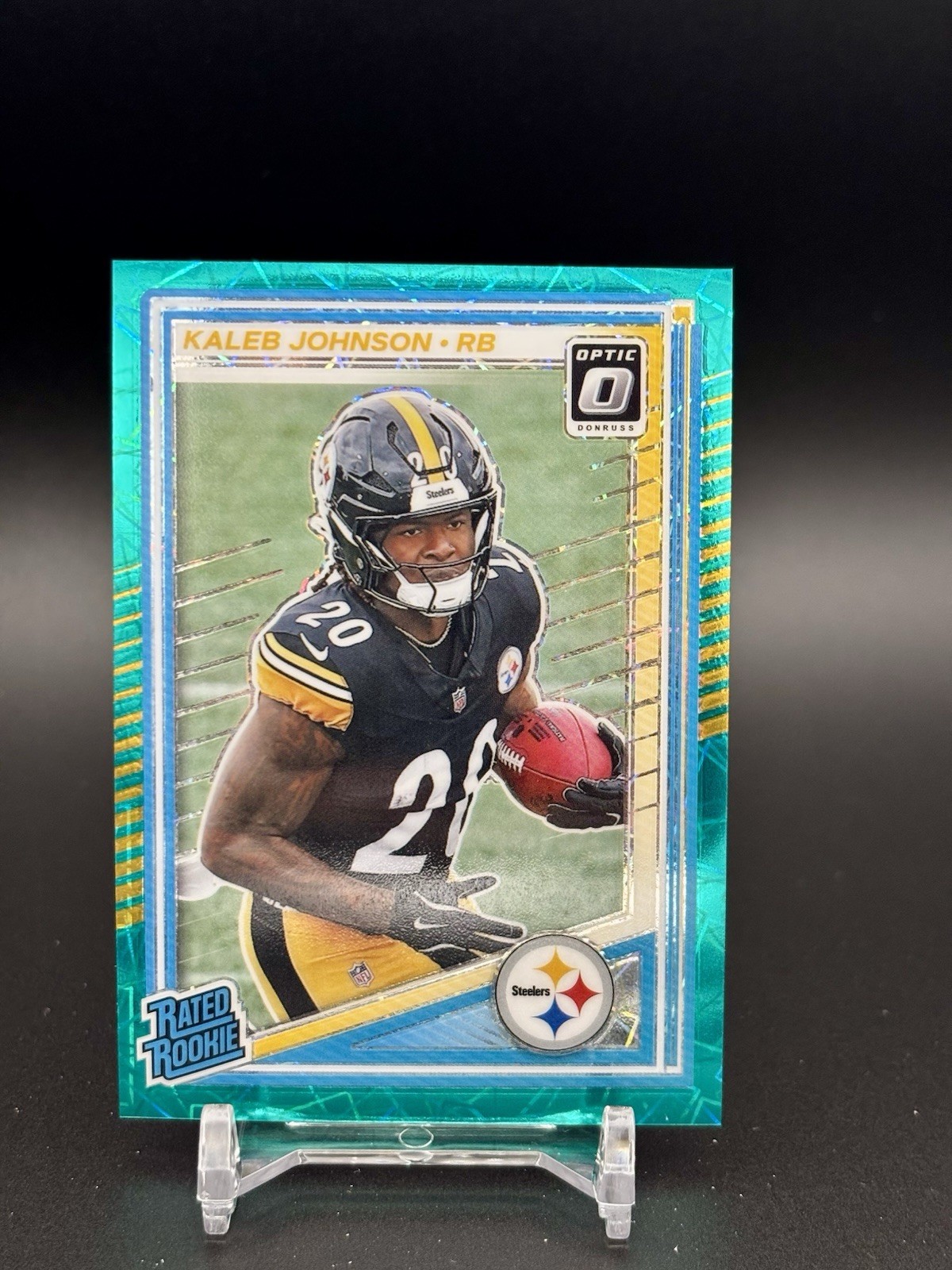 2025 Donruss Optic Kaleb Johnson Rated Rookie Teal Velocity Prizm #232