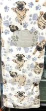 Tiny Paws Pug Dogs & Paw Prints Oversized Super Plush Throw 60”x 70” NWT