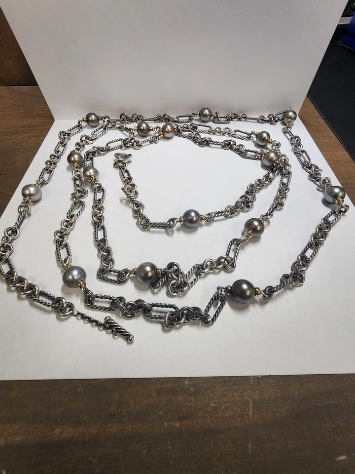 David Yurman 0.925 纯银 18K 黄金大溪地 11 毫米珍珠项链 72 — 第 4/4 张图片