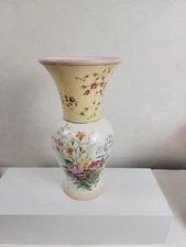 Laura Ashley FTD 9.5" Tall Vase White Yellow with Floral Design Gift Home Decor