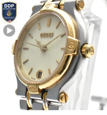 [Exc+5] GUCCI 9000L G-Logo Date Two-Tone Quartz Ivory Ladies Vintage Watch 15cm