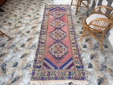 1970s Vintage Turkish Runner Rug Farmhouse Handmade Tribal Hallway Carpet 3x9 ft