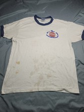 Vintage Single Stitch Penn Reels T Shirt White Ringer Fishing Stained! USA Made