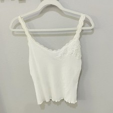 Victoria's Secret White Cotton Embroidered Beaded Cami Tank Top Women  s Medium