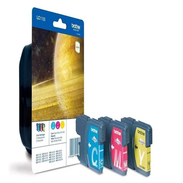 Brother LC-1100C/LC-1100M/LC-1100Y Inkjet Cartridges, Cyan/Magenta/Yellow, Multi-image