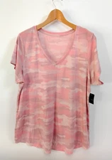 Lucky Brand Pink Camo V-Neck Tee Shirt – Size 2X – Soft Lightweight Cotton Blend