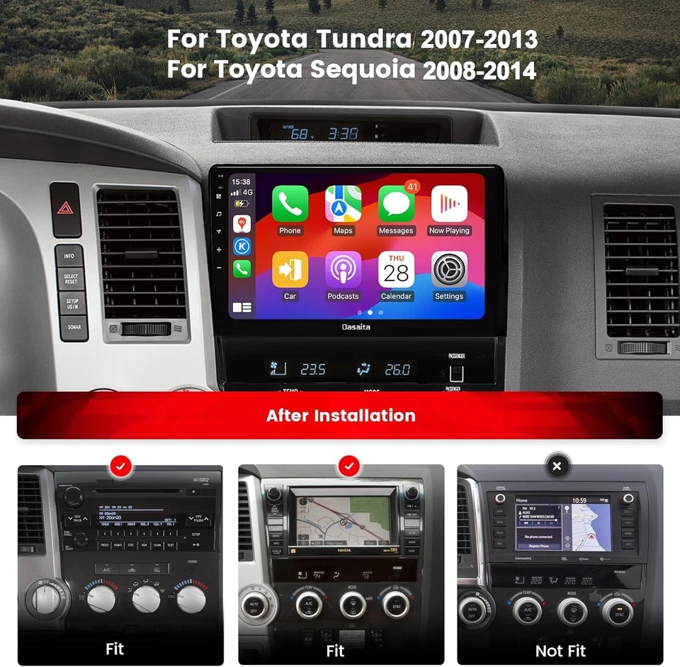 Radio de coche Dasaita 10,2" para Toyota Tundra 2007-13 inalámbrico CarPlay/Android automático Foto 3 de 4