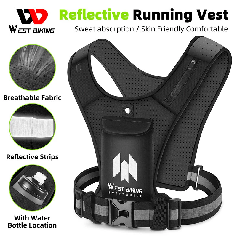 WEST BIKING Reflective Running Vest Phone Holder Water Bottle Bag Cycling Vest - Image 2 of 4