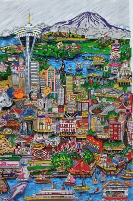 Original Charles FAZZINO 3D Hello Seattle Hand Signed Numbered Certificate