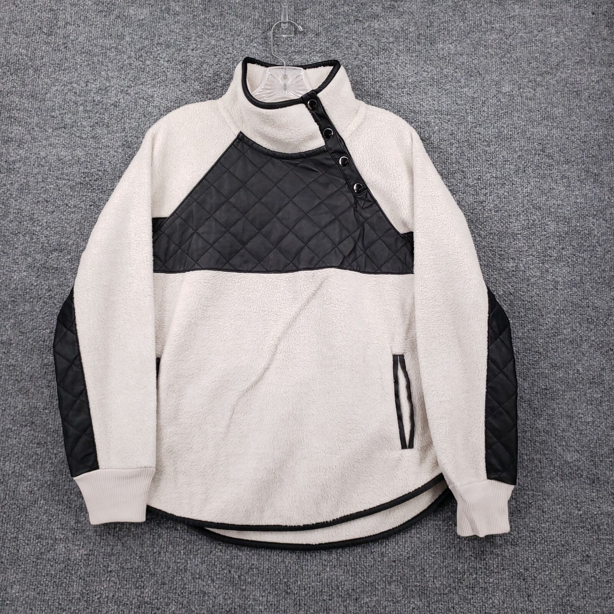 Abercrombie Fitch Sweater XS Extra Small White Quilted Leather - Main Image