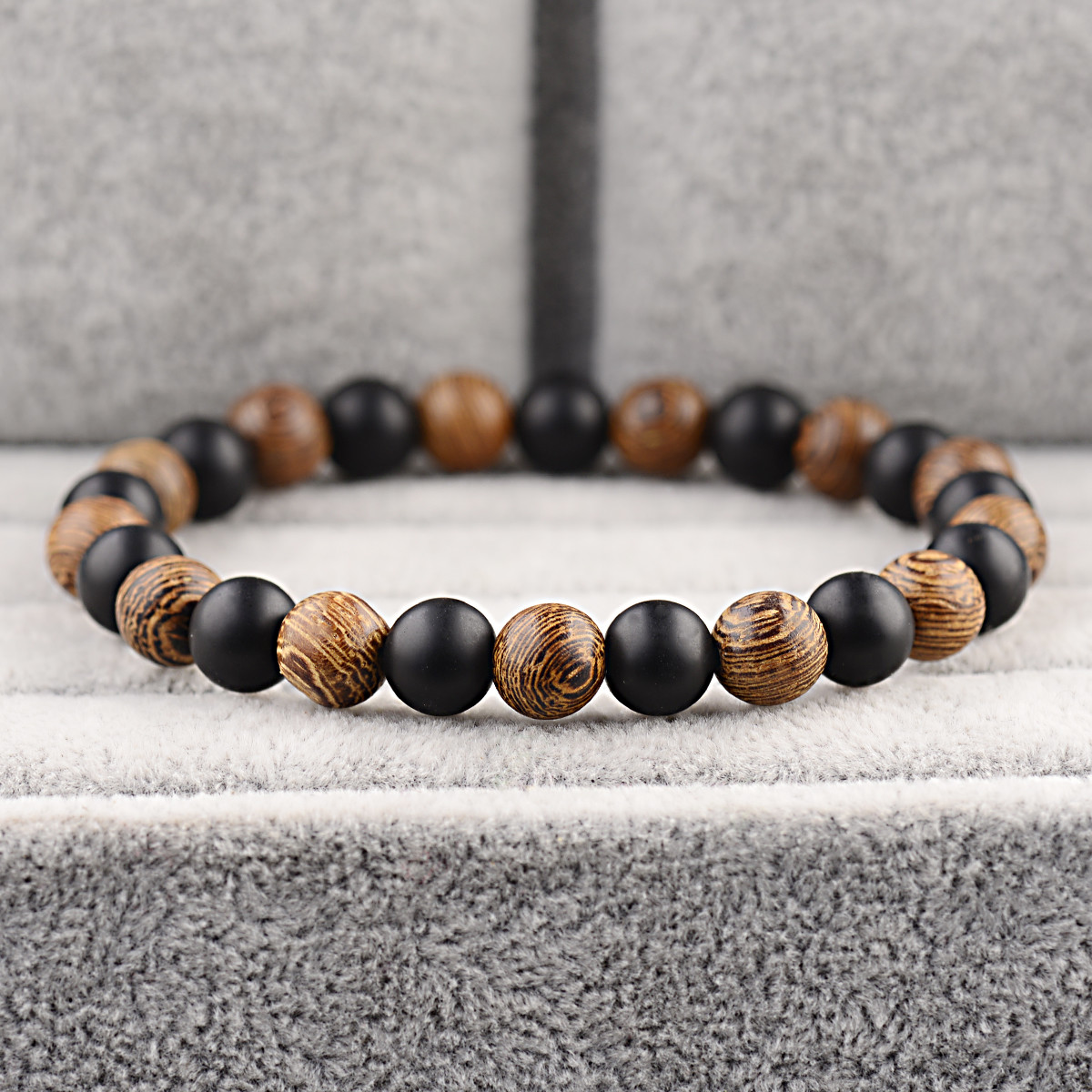 Elegant 8MM Multilayer Wooden Onyx Beaded Unisex Stretch Bracelet Jewelry Gift