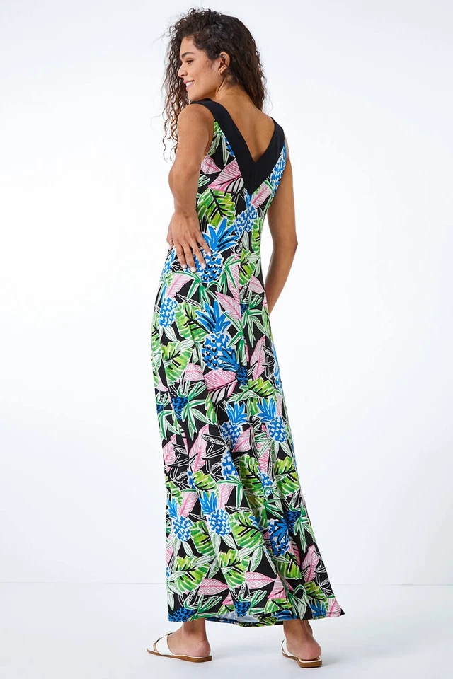 Vestido maxi romano tamanho 20 azul e verde floral deslumbrante! - Imagem 2 de 4
