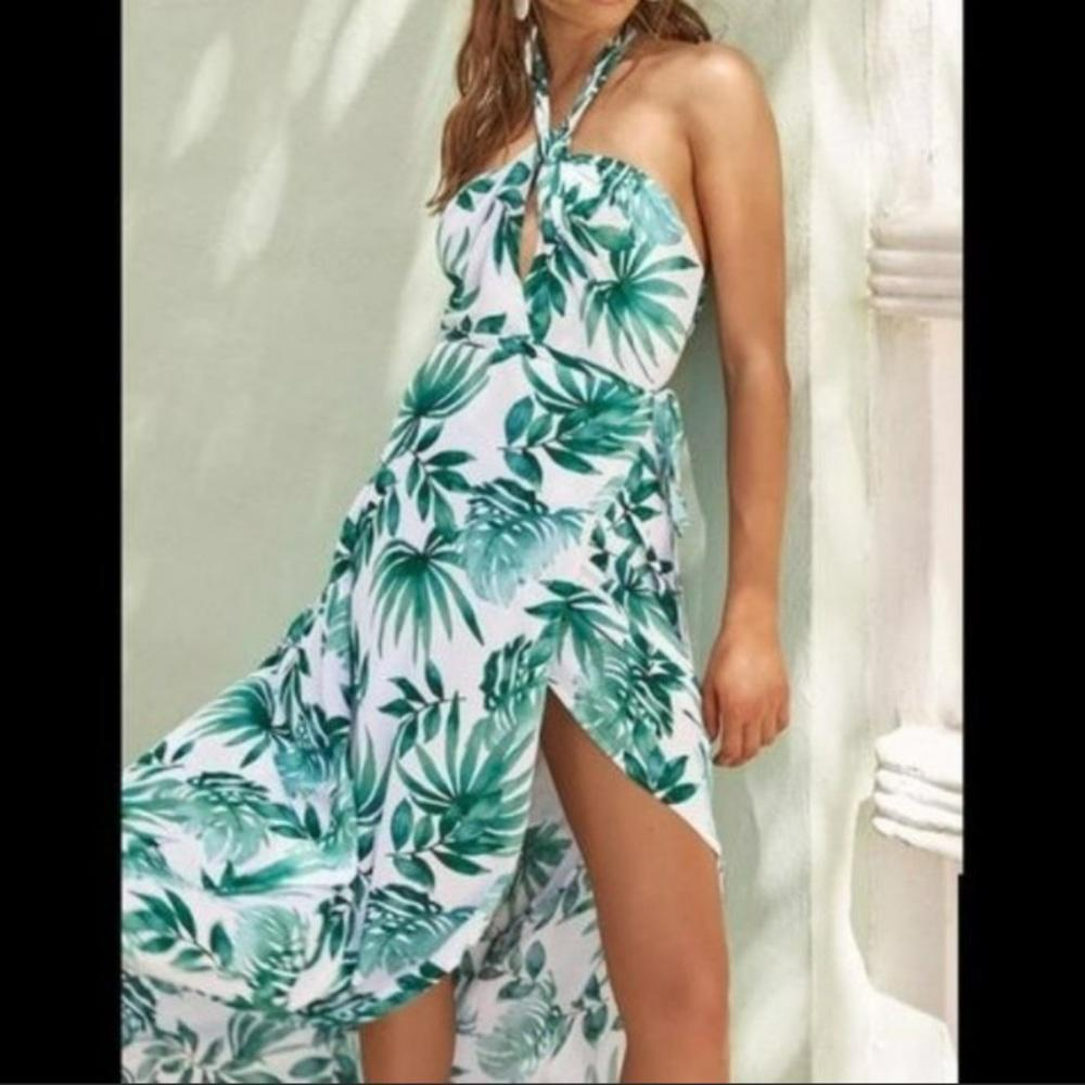 green leaf wrap dress Lulus MARISHA HALTER Size XL NWT trendy women dress stylish