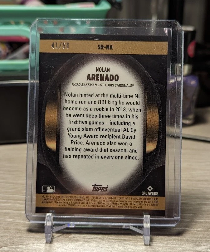 2021 Bowman Sterling - Sterling Recollections Gold Refractor Nolan Arenado/50 - Image 2 of 2