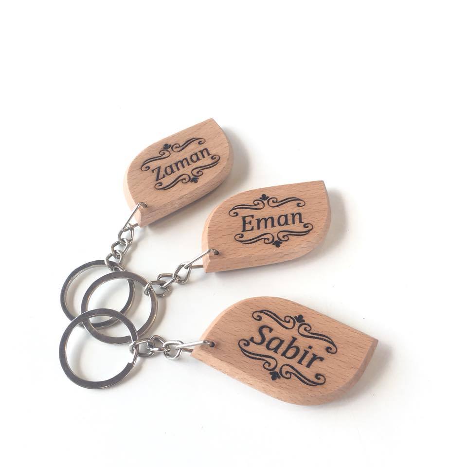 PERSONALISED ARABIC NAMES WOODEN KEYRINGS KEYCHAINS GIFT KEY FOB BILAL ...