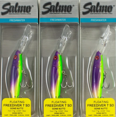 (LOT OF 3) SALMO FREEDIVER 7 SUPER DEEP RUNNER 1/4OZ QFD127 GONE NUTTZ DM1253