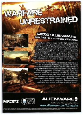 2008 Farcry 2 & Alienware Print Ad, Warfare Unrestrained FPS PC Video Game
