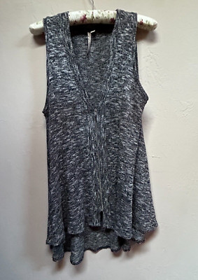 Comfy USA Woman's Large Black Sleeveless Flowy V-neck Zipper-Front Knit Sweat