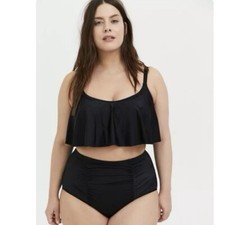 Torrid Black Adjustable Convertible Wireless Straight Flounce Bikini Top Size 2X