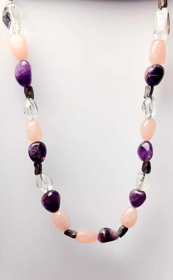 Collar Piedra Semiprecioso Cuarzo Rosa Cristal Amatista Foto 4 de 4