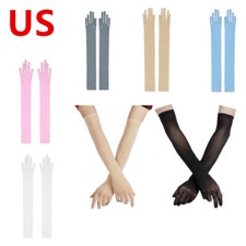 Women's Sheer Mesh Long Gloves Wedding Bridal Full Finger Stretchy Arm Gloves