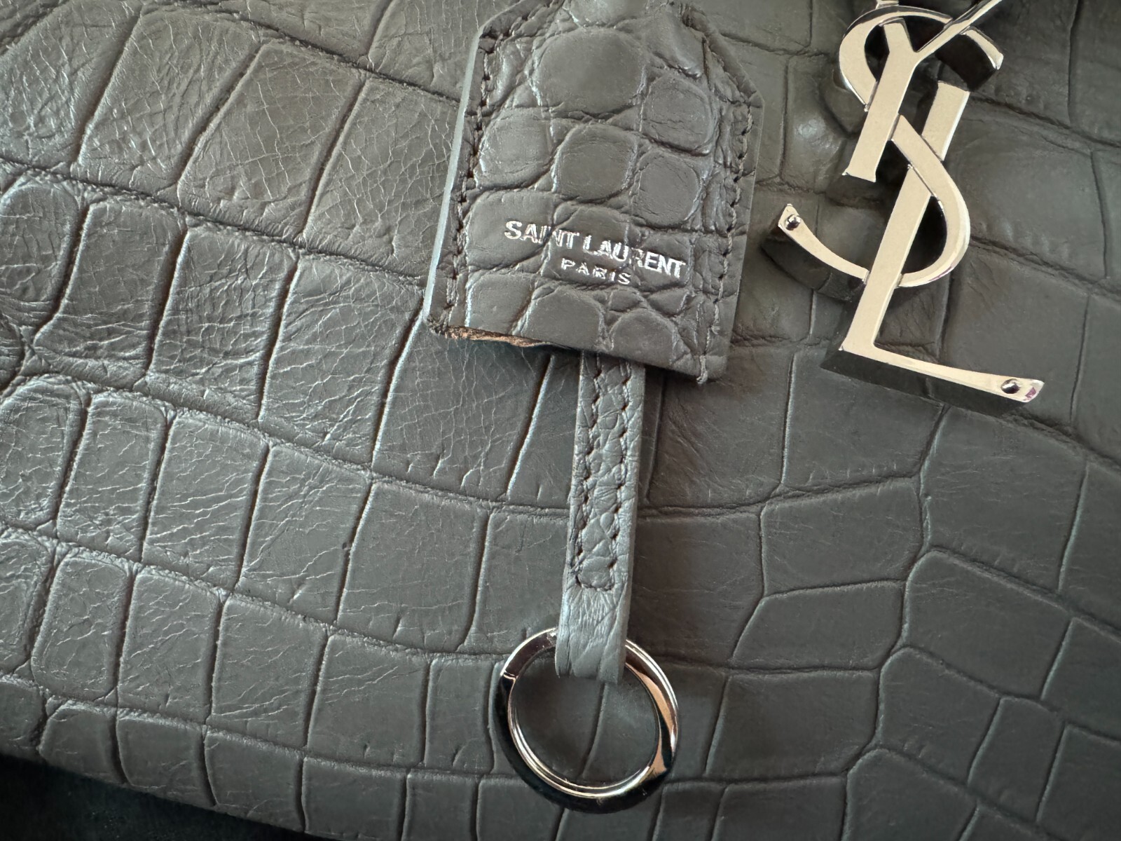 Borsa a tracolla Saint Laurent Downtown Cabas grigia in pelle