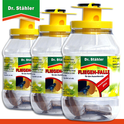 Dr. Stähler 3x Fliegenfalle für Außenbereich Garten Balkon Terrasse Lästlinge