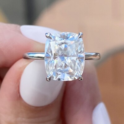 3,56 ct länglicher Kissen Moissanit Verlobungsring 14 K Weißgold vergoldet