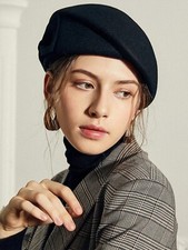 Black Wool Felt Beret Fascinator Hats For Women Lady Church Pillbox Hat With Bow