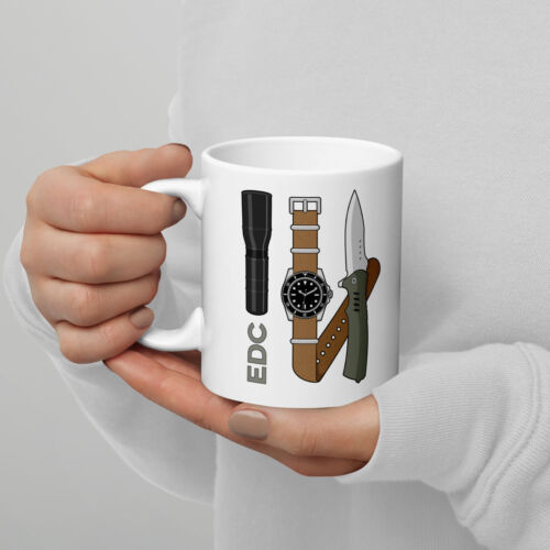 EDC, Nato Watch, Pocket Knife and FlashlightWhite - glossy mug - Afbeelding 1 van 2