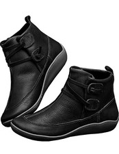 Women's Arch Support Fashion Lace up Side Zip Vintage Booties Flat Heel