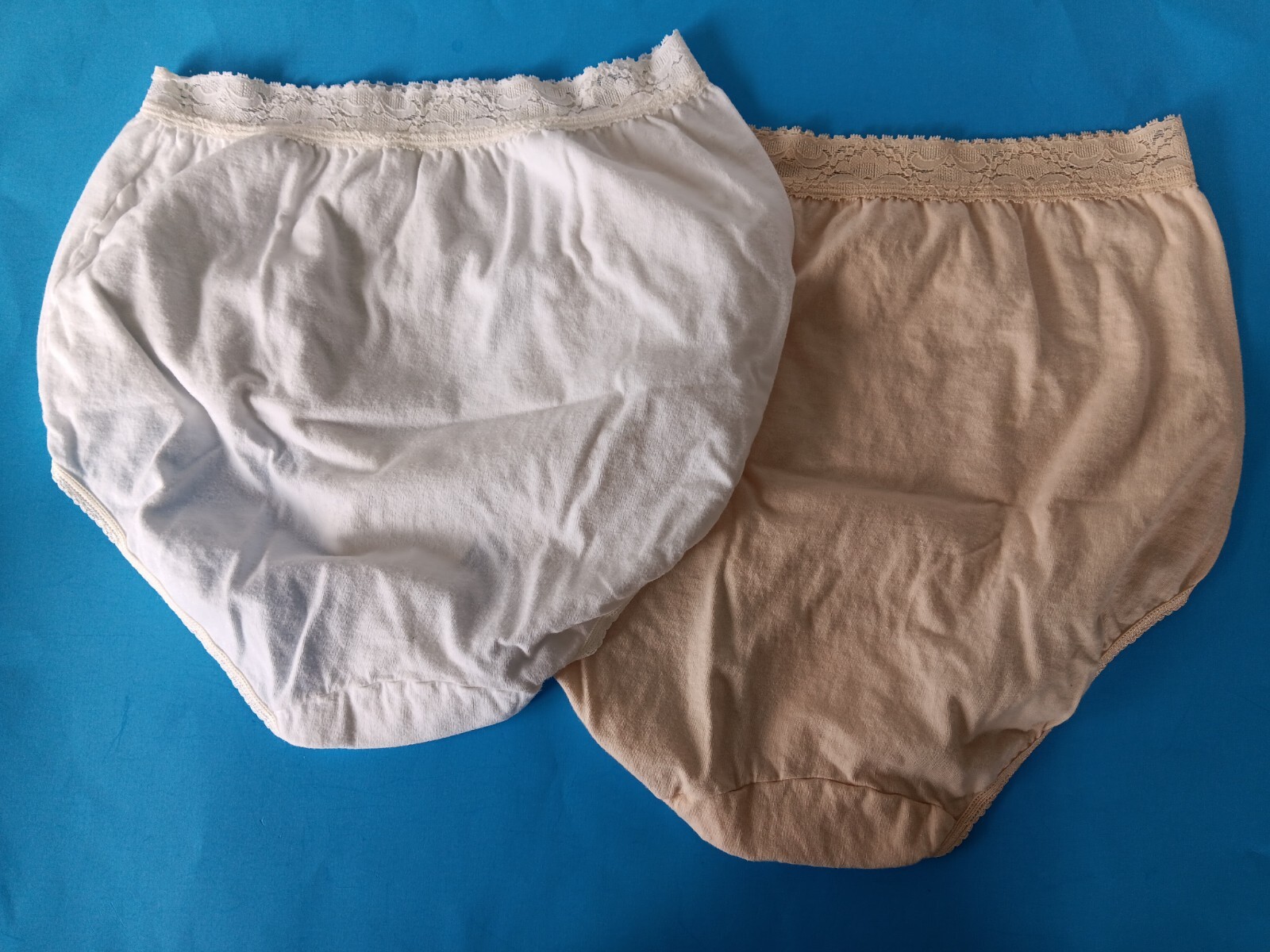 Vtg JC Penney Adonna Panties Briefs Sz 8 Nude & White Cotton Lace Trim