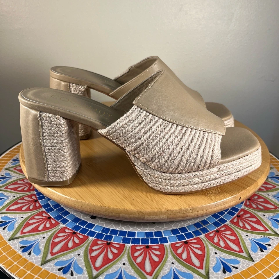 Coconuts by Matisse Beaufort Beige Rope Heel Size 10 Womens Slide Sandals Summer - Image 3 of 4