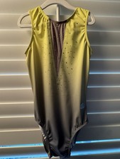 ROSE GYMWEAR leotard GYMNASTICS DANCE size 12 AS adult small YELLOW GRAY mesh