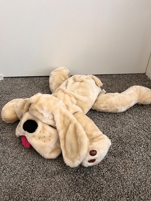 Vintage Calplush White Puppy Dog Plush 24  Stuffed Tongue Blue Eyes Long Ears