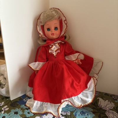 Vintage Italian Furga Doll with Red Dress Blue Eyes Original Outfit 1960s
