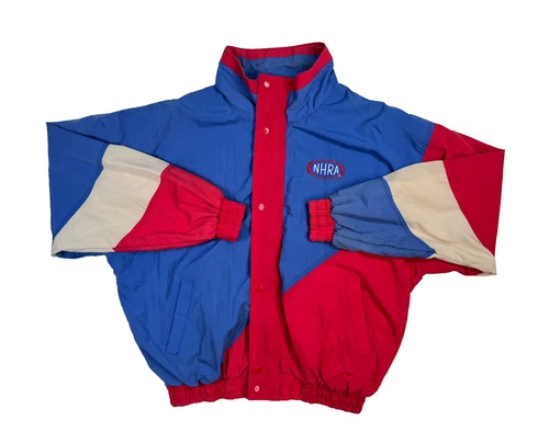 VTG NHRA Drag Racing Sport Service Red White & Blue Jacket Mens Med Windbreaker - product listing photo