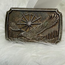 Vintage Eagle Belt Buckle Ship Wheel Made In Hong Kong Western Cowboy Biker