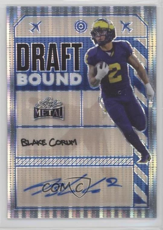 Blake Corum Leaf Metal Draft Bound Autographs #DBBC1 Gold Mojo